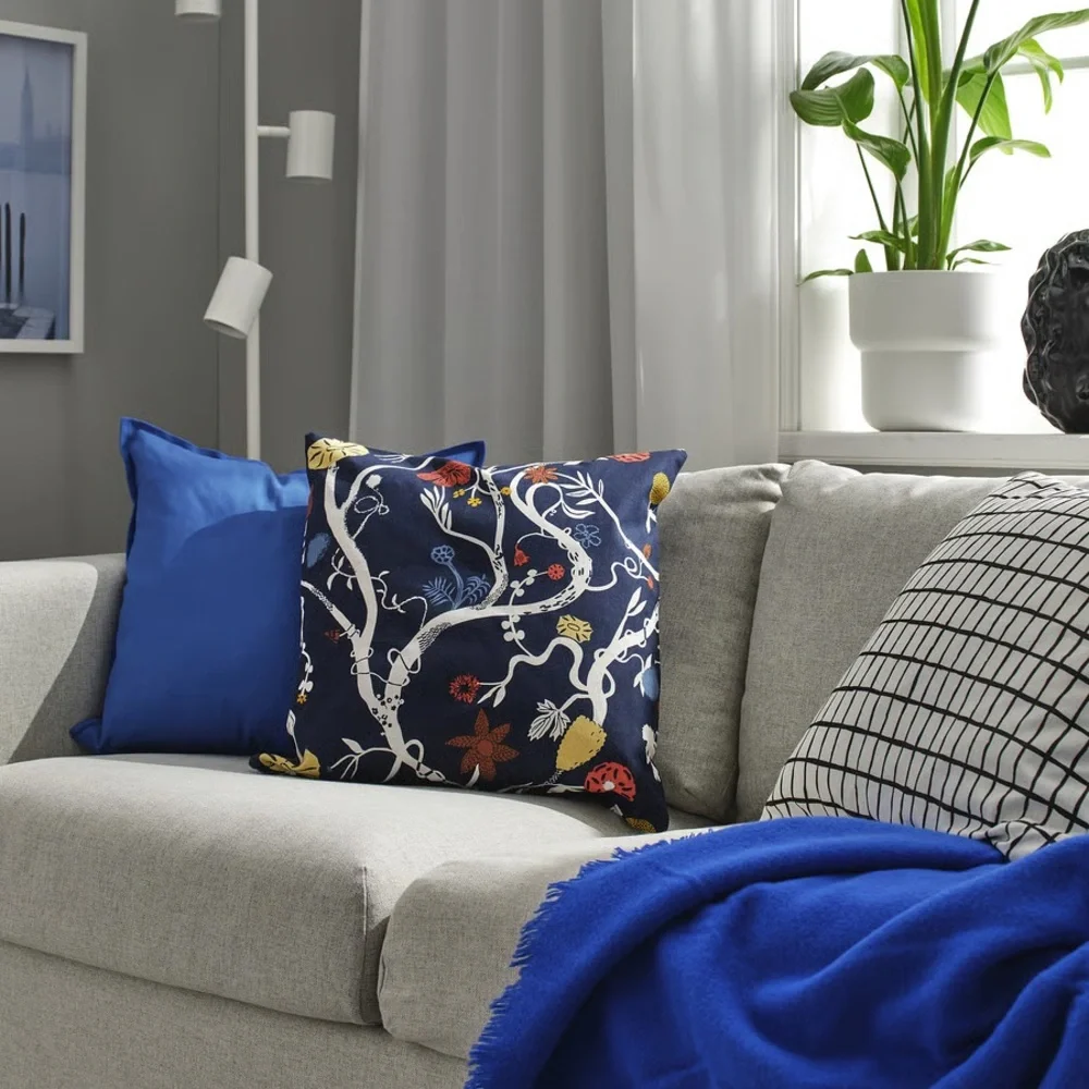 2 Navy Botanical Print Square Throw Pillow Covers
